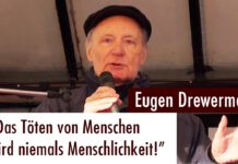Eugen Drewermann spricht auf der Demonstration gegen die NATO-Sicherheitskonferenz (18.02.2017)